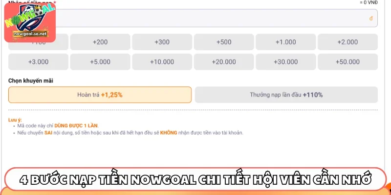 4 bước nạp tiền Nowgoal chi tiết hội viên cần nhớ
