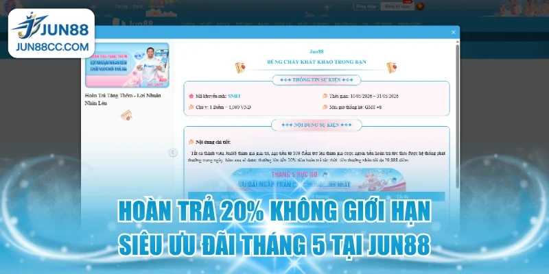 hoan tra 20 khong gioi han sieu uu dai thang 5 tai jun88